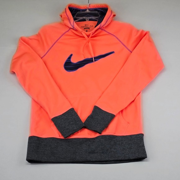 Nike Therma FIT Hoodie Women's Medium Neon Coral w Purple Swoosh Athletic - Picture 2 of 8